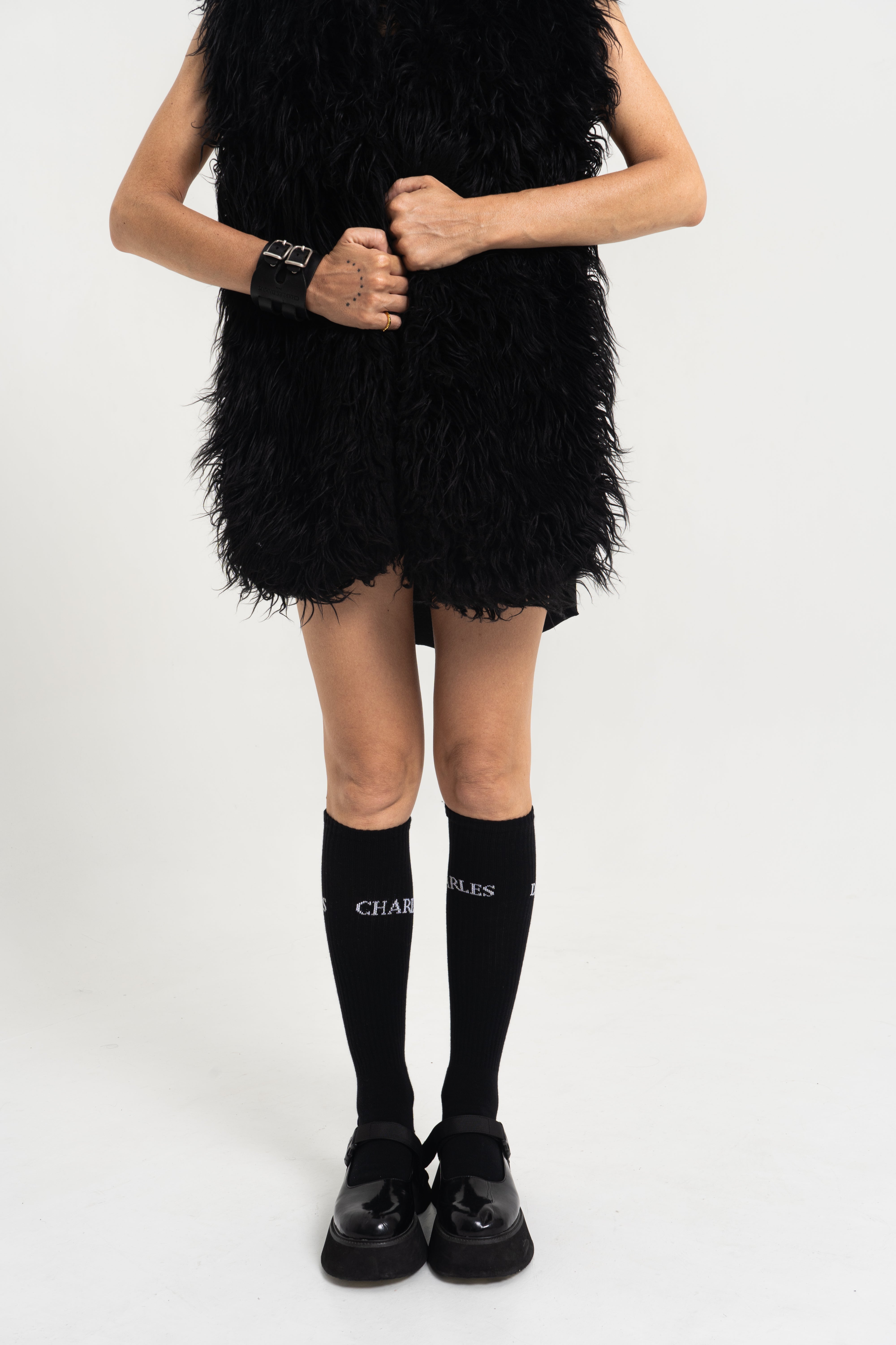 Charles Darius High Socks front view – French knitwear – female model