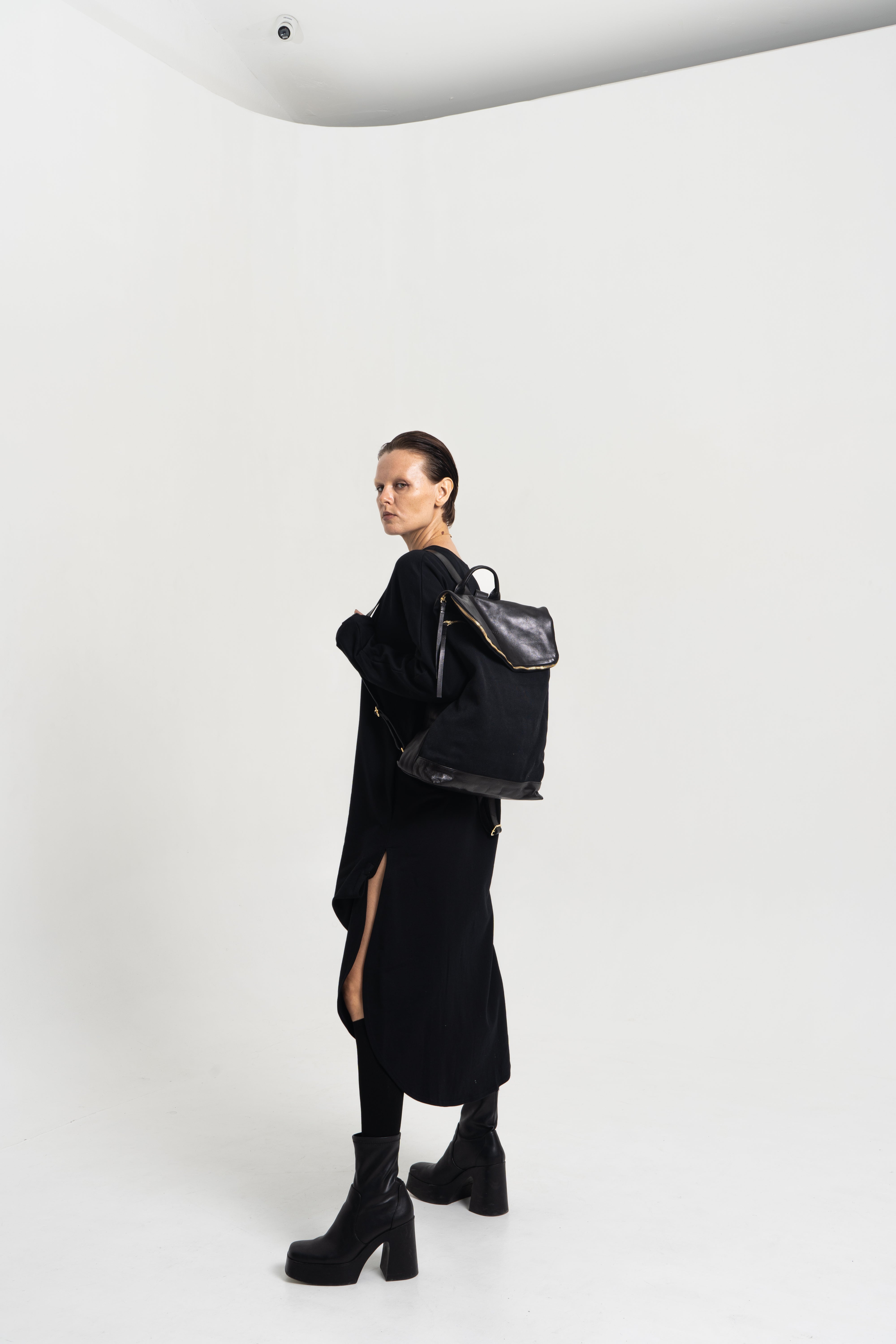 Slim cotton & leather backpack