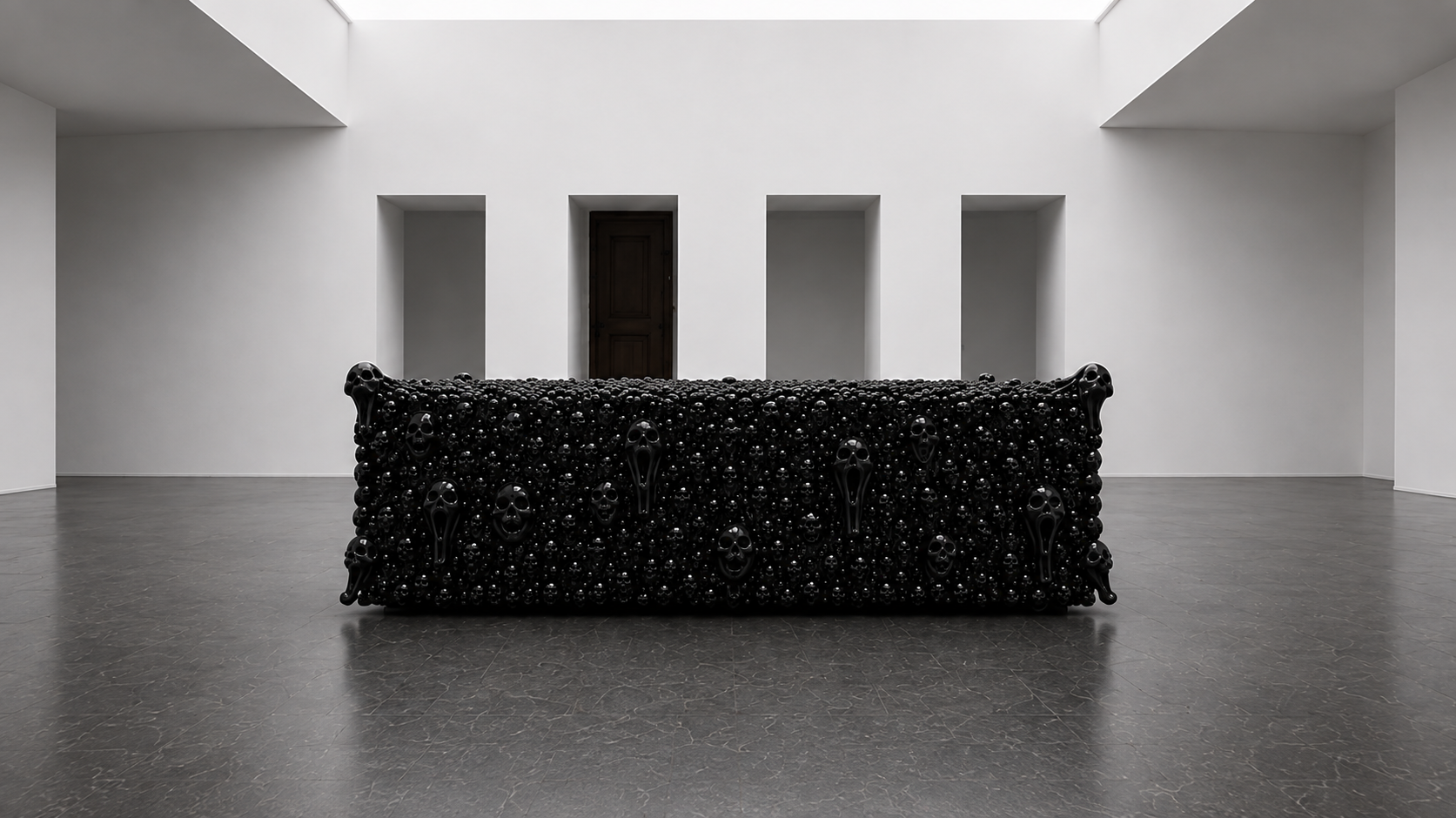 Trunk No. 01 Foule Sentimentale — frontal elevation of the black lacquer collectible trunk, handcrafted in Bali