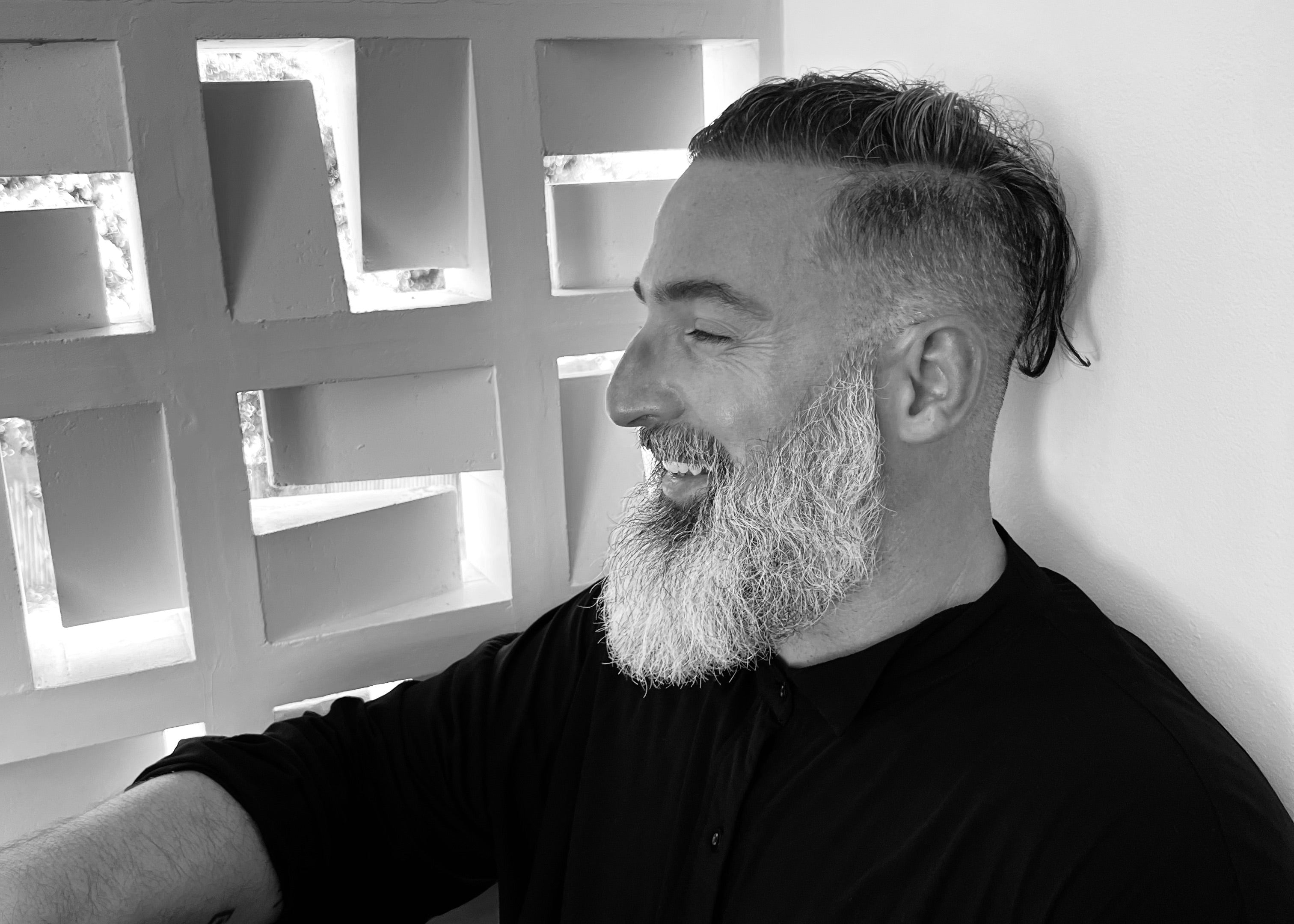 Black and White Portrait of designer Charles Darius in his villa