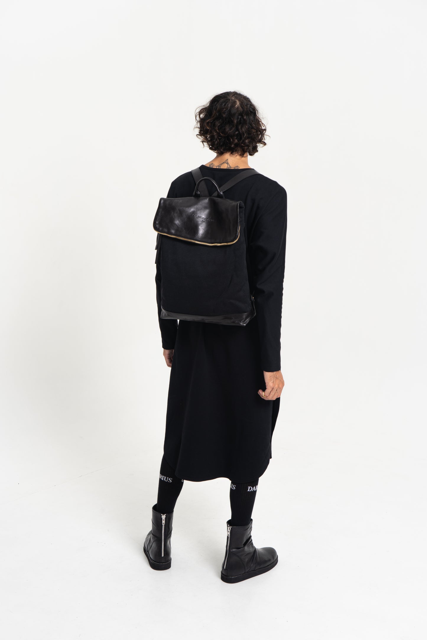 Slim cotton & leather backpack